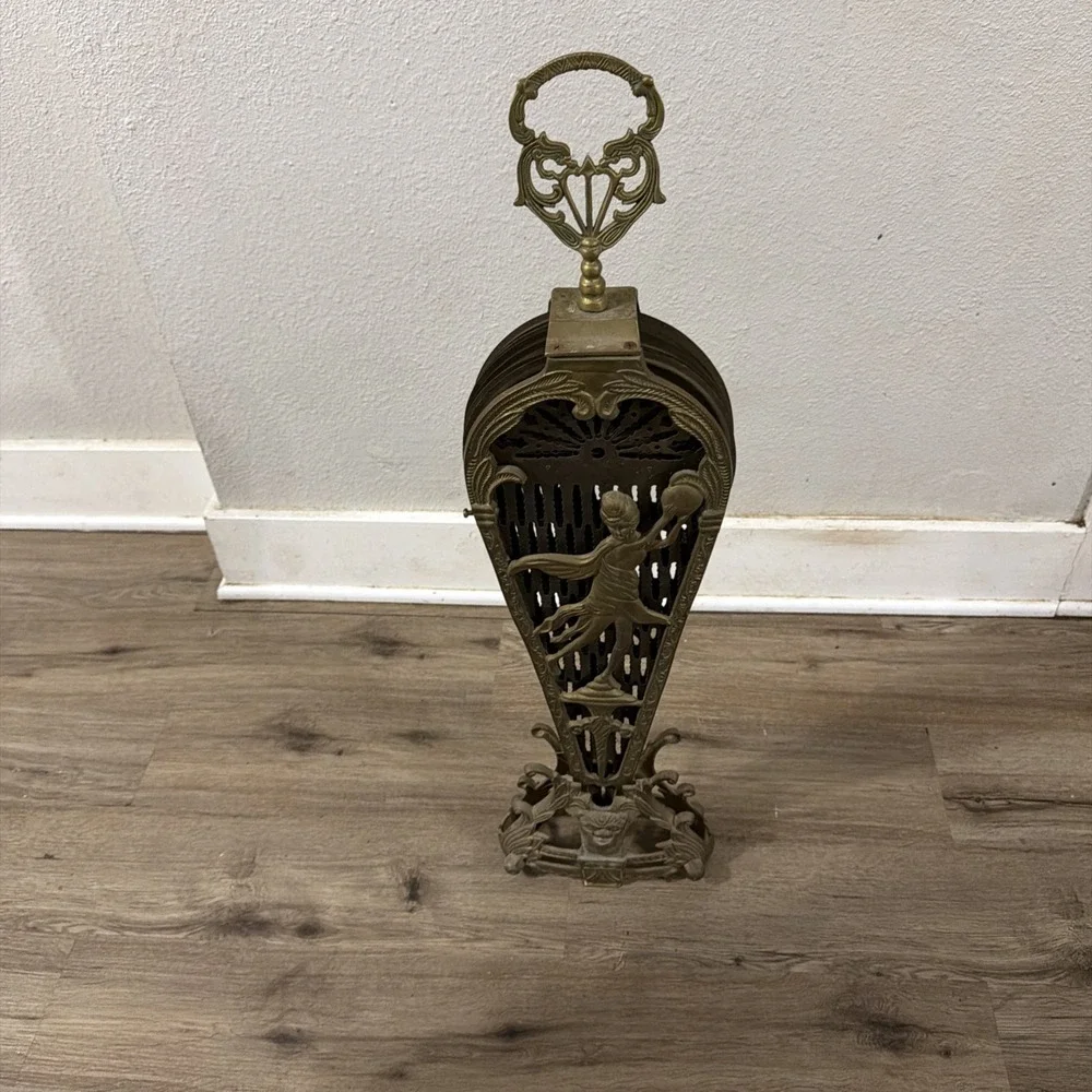 Vintage Brass Peacock Fireplace Screen Art Deco Woman Fan L  33